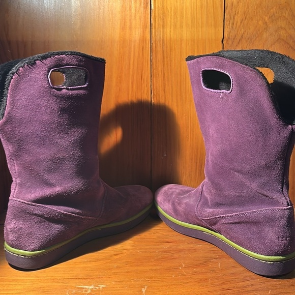 Bogs Boga Purple Green Suede Leather Fleece Lined Waterproof Winter Boots Size 6 - Picture 4 of 9